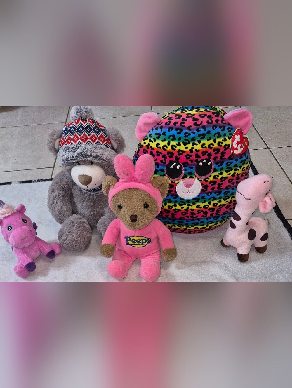 Kids Plush Toy Lot 5 Pc Ty Squish-A-Boo Peeps Bear Winter Bear Giraffe